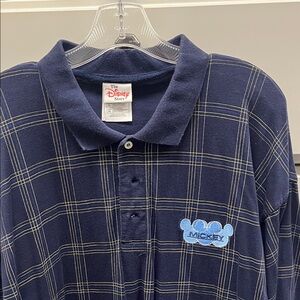 90s Disney Navy Checkered Polo with Mickey Logo
